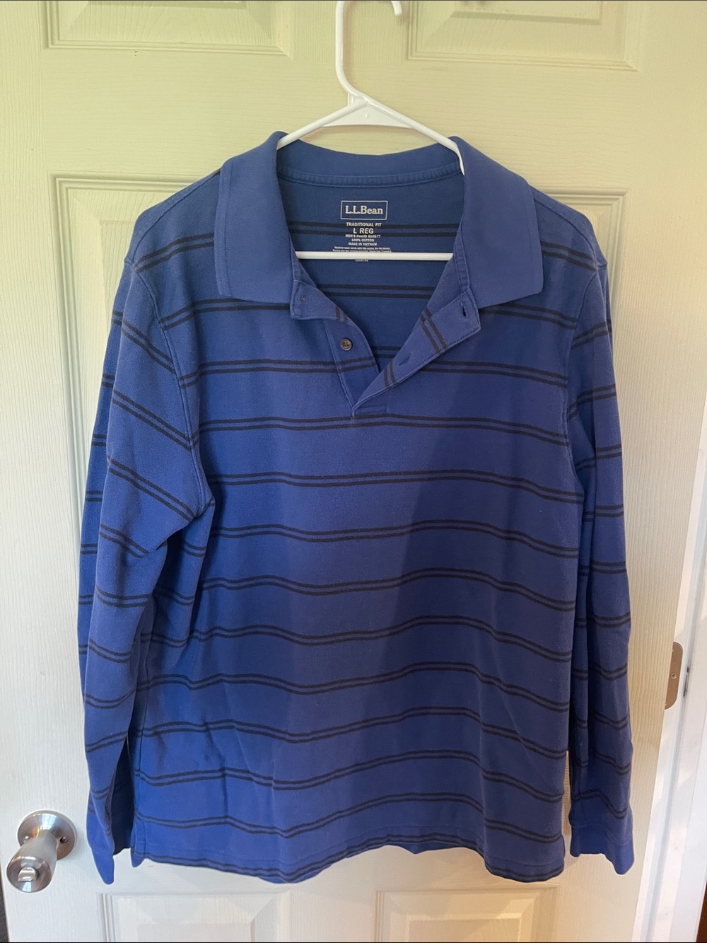 L.L. Bean Men’s Royal Blue Polo with Black Stripes